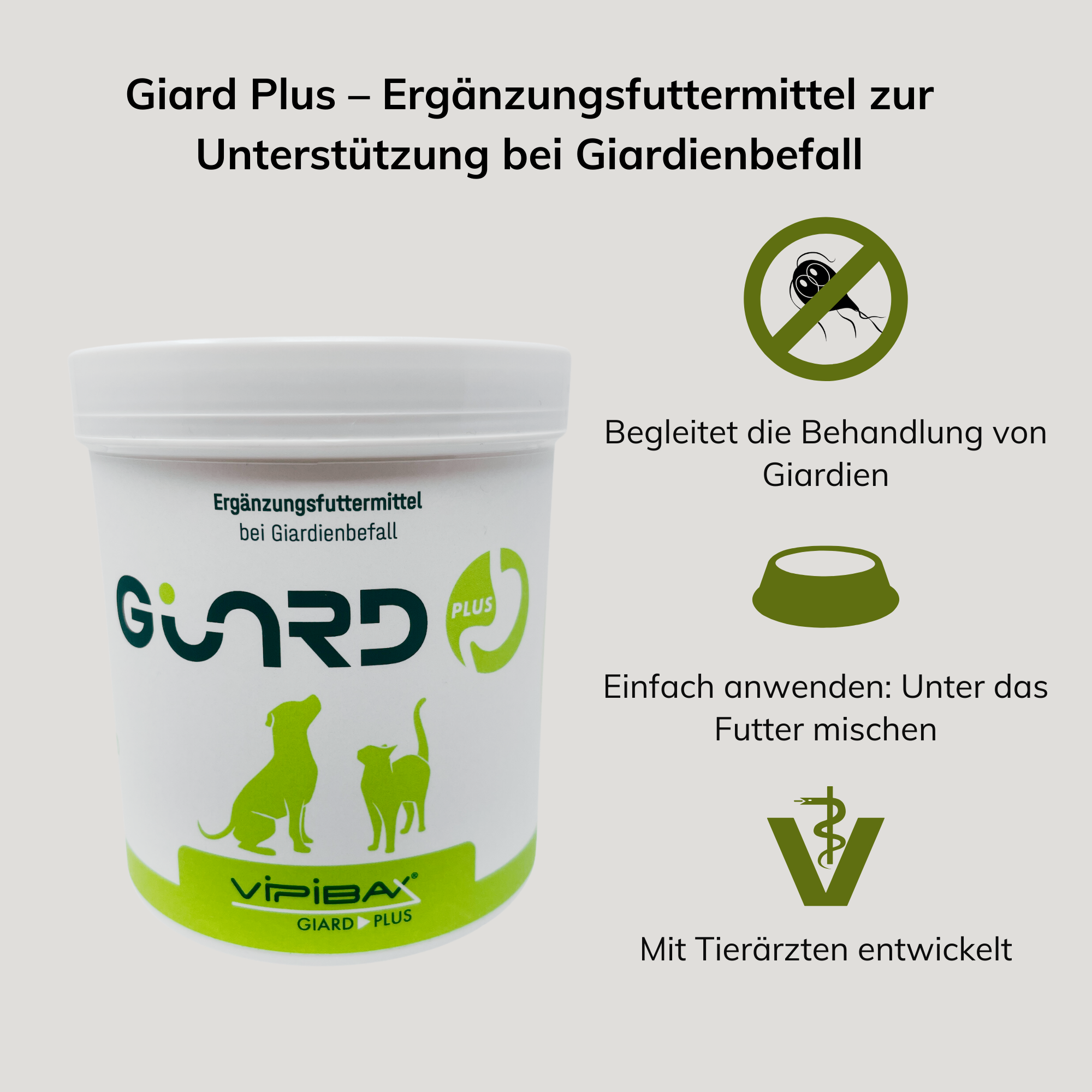 Giard Plus Ergänzungsfutter gegen Giardien – für Hunden & Katzen 140g I MHD 12/25