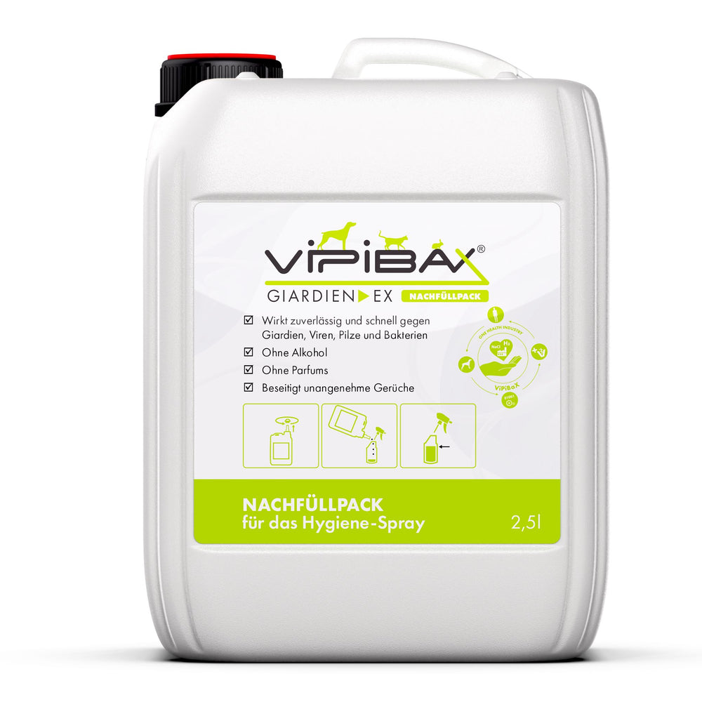 ViPiBaX Giardien EX Hygiene-Spray Nachfüllpack 2,5 l mit Etikett