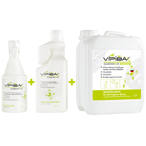 ViPiBaX Hygiene-Komplettset 1 l: Hygiene-Spray 500 ml, Nachfüllpack 2,5 l und Wischkonzentrat 1 l